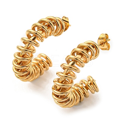 Iron Plating(IP) 304 Stainless Steel Arch with Spiral Stud Earrings for Women EJEW-F319-08G-1
