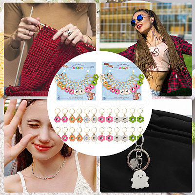 Alloy Enamel Flower with Yin Yang Charm Locking Stitch Markers HJEW-PH01723-1