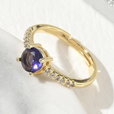 Brass & Round Cubic Zirconia Finger Rings CU-CBA7E55-19G-02-1