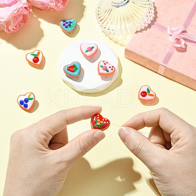 9Pcd 9 Colors Painted Glass Beads Enamel Beads Heart with Fruit LAMP-CJ0002-45-1