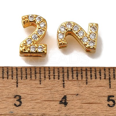 Rack Plating Number Brass Micro Pave Clear Cubic Zirconia Silde Charms KK-A231-13C-1