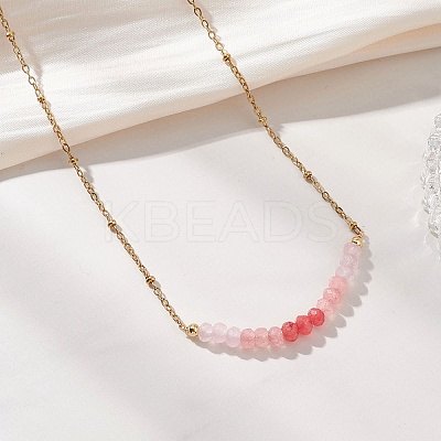 Dyed Natural Malaysia Jade Faceted Rondelle Beaded 304 Stainless Steel Satellite Chain Necklaces for Women NJEW-JN05783-1