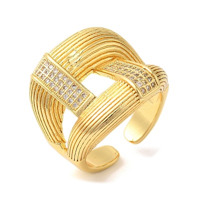 Double Layer Brass Micro Pave Cubic Zirconia Open Cuff Rings RJEW-U008-09G-1