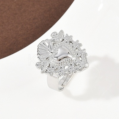 304 Stainless Steel Heart Adjustable Finger Rings for Women RJEW-A074-07P-1