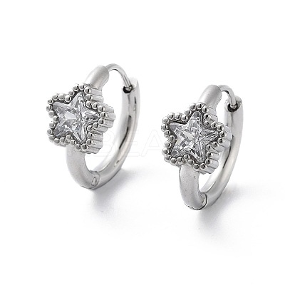 304 Stainless Steel Star Hoop Earrings EJEW-D095-22P-02-1