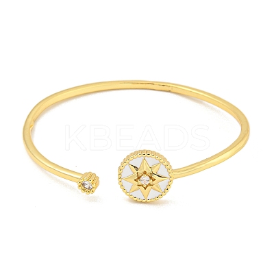 Rack Plating Brass Pave Clear Cubic Zirconia Sun Open Cuff Bangles BJEW-B110-03G-01-1