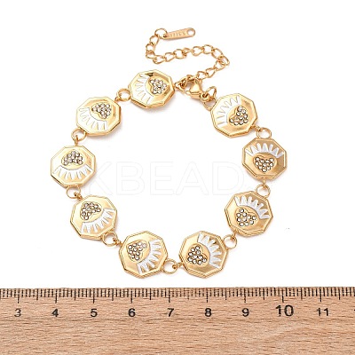 304 Stainless Steel Enamel & Glass Rhinestone Link Chain Bracelets for Women BJEW-T027-04B-G-1