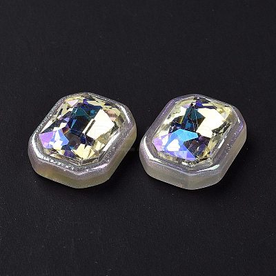 Rainbow Iridescent Plating Acrylic Cabochons X-OACR-E011-08-1