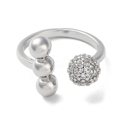 Round Brass Rhinestone Open Cuff Rings for Women RJEW-P112-02B-P-1