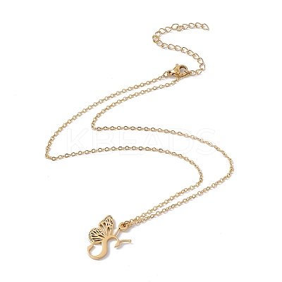 Initial Letter with Butterfly Pendant Necklace LS-NJEW-C026-01G-S-1