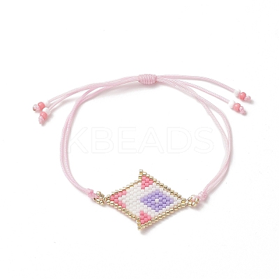 Rhombus Handmade Loom Pattern Glass Seed Braided Bead Bracelets BJEW-MZ00008-1
