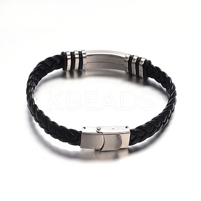 Jewelry Black Color PU Leather Cord Bracelets BJEW-G467-14-1