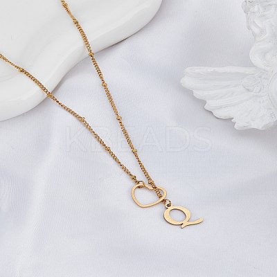 1Pc Letter & Heart Stainless Steel Lariat Necklaces for Women NJEW-LP0002-87G-Q-1