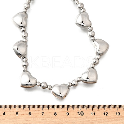 Brass Heart Bib Round Beaded Necklaces for Women NJEW-D314-09G-1