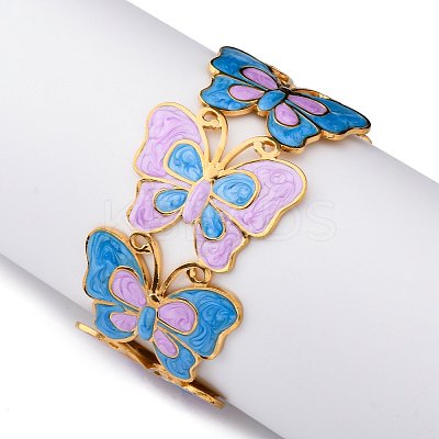 304 Stainless Steel Enamel Cuff Bangles for Women BJEW-P347-01G-B-1
