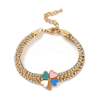 Ion Plating(IP) Golden 304 Stainless Steel Enamel Clover Link Bracelet BJEW-D025-02G-1