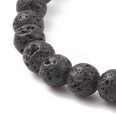 Natural Lava Rock Round Beaded Stretch Bracelet with Enamel Halloween Charms BJEW-JB08331-1