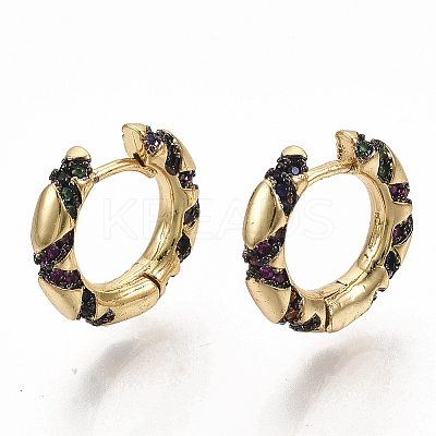 Brass Micro Pave Colorful Cubic Zirconia Hoop Earrings EJEW-S208-058-1