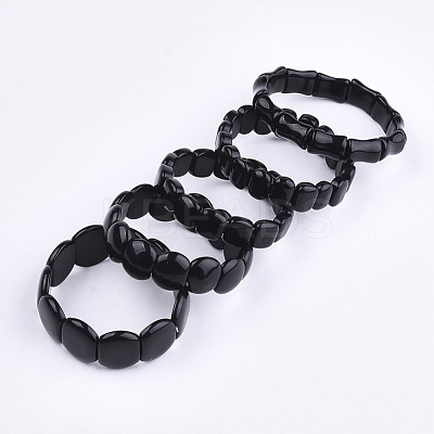 Natural Dyed & Heated Black Agate Stretch Bracelets BJEW-S039-05B-1