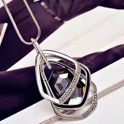 Alloy Crystal Rhinestone and Slate Gray Glass Pendant Long Necklaces FS-WG47C14-03-1
