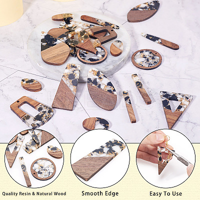 20Pcs 10 Styles Opaque Resin & Walnut Wood Pendants RESI-TA0003-69-1