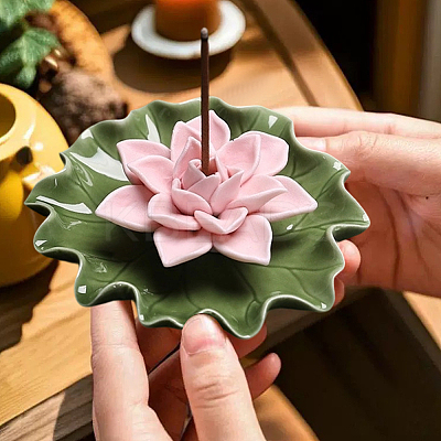 Lotus Leaf & Lotus Flower Porcelain Incense Burners DJEW-CN0001-38C-1