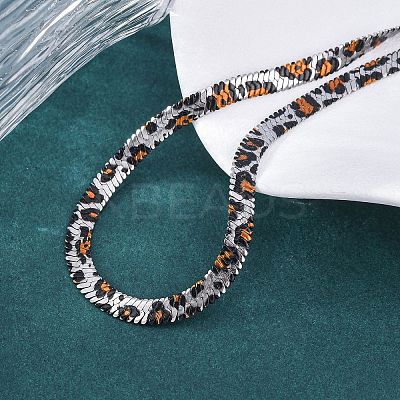 304 Stainless Steel Leopard Print Flat Snake Chain Necklaces for Women NJEW-A044-02B-P-1