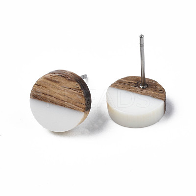 Opaque Resin & Walnut Wood Stud Earrings EJEW-N017-008-B10-1