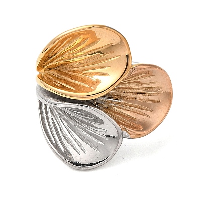 Ion Plating(IP) 304 Stainless Steel Leaf Finger Rings RJEW-Z054-09B-P-1