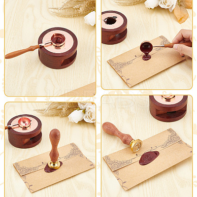Brass Wax Seal Stamps with Wood Handle AJEW-WH0412-0233-1