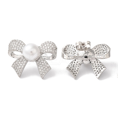 Brass Micro Pave Clear Cubic Zirconia Stud Earrings for Women EJEW-A110-08P-1