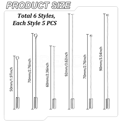 30Pcs 6 Styles Stainless Steel Flat Head Brooch Findings and Brass Ball Head Pins Brooch Findings with Plug FIND-GA0007-42-1
