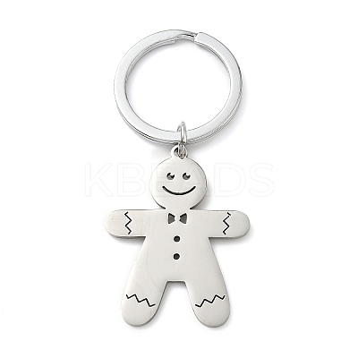 201 Stainless Steel Christmas Gingerbread Man Keychain LS-KEYC-H021-04P-1
