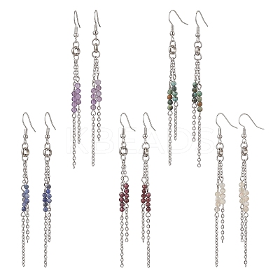 Round 304 Stainless Steel Natural Mixed Stone Dangle Earrings EJEW-JE06783-1