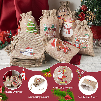 30Pcs 15 Styles Rectangle Jute Cloth Storage Pouches ABAG-KS0001-03-1