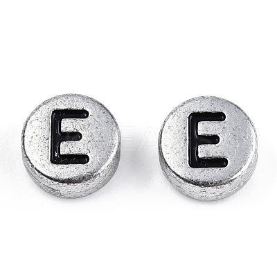 Silver Color Plated Acrylic Horizontal Hole Letter Beads MACR-T009-13-1