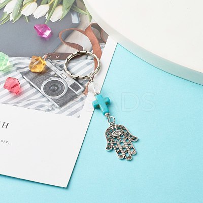 Natural Quartz Crystal Beads and Synthetic Turquoise beads Keychain KEYC-JKC00267-05-1