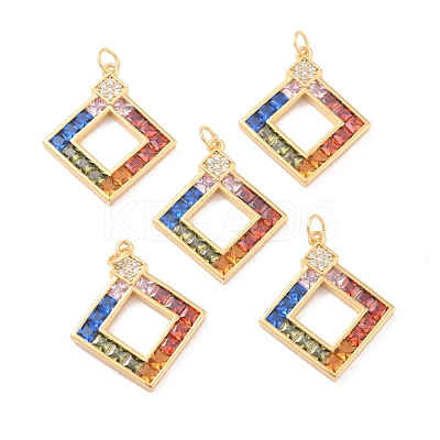 Eco-Friendly Brass Micro Pave Cubic Zirconia and Glass with Enamel Pendants KK-K268-30G-1