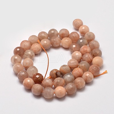 Faceted Round Natural Sunstone Beads Strands G-I176-10-8mm-1
