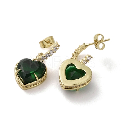 Cubic Zirconia Heart Dangle Stud Earrings EJEW-H308-09G-05-1