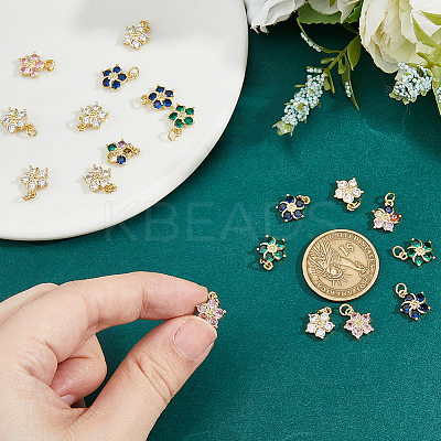10Pcs Brass Clear Cubic Zirconia Pendants ZIRC-HS0001-19-1