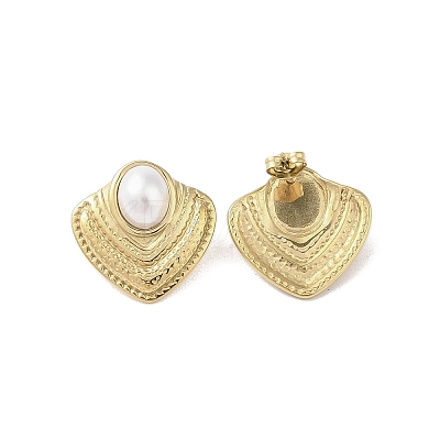 316 Surgical Stainless Steel & CCB Imitation Pearl Stud Earrings for Women LS-STAS-B063-03G-02-1