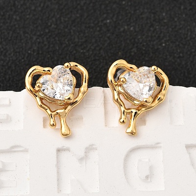 Brass Micro Pave Clear Cubic Zirconia Heart Stud Earrings EJEW-C158-08G-1