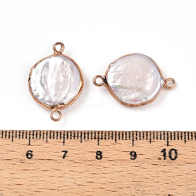 Electroplated Natural Keshi Pearl Flat Round Connector Charms PEAR-S018-03I-01-1