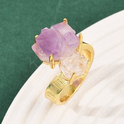 Nuggets Natural Amethyst Open Cuff Rings RJEW-K286-12G-04-1