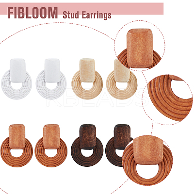4 Pairs 4 Color Wood Donut Dangle Stud Earring with 316 Stainless Steel Pins for Women EJEW-FI0002-46-1