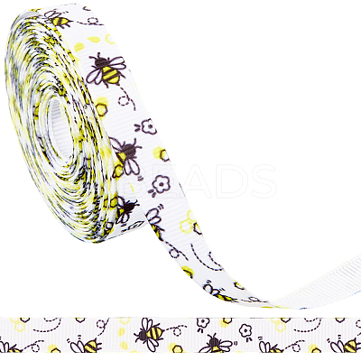 Polyester Bees Printed Grosgrain Ribbons SRIB-WH20020-018B-1