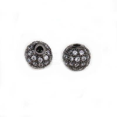 Round Brass Micro Pave Cubic Zirconia Beads ZIRC-N016-01B-8mm-1