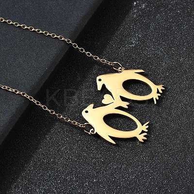 304 Stainless Steel Laser Cut Double Penguin Pendant Necklaces for Women Men NJEW-Q032-01A-G-1