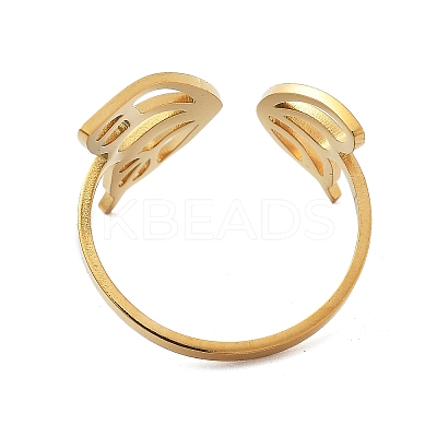 304 Stainless Steel Hollow Butterfly Wing Open Cuff Rings for Women RJEW-M024-02G-1
